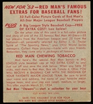 1953 Red Man Tobacco Bb with Tab- NL #5 Roy Campanella, Brooklyn Dodgers-March expiration back.