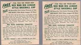 1954 Red Man Tobacco Bb with Tabs- 2 Diff