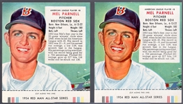 1954 Red Man Tobacco Bb with Tabs- AL #8 Mel Parnell, Boston Red Sox- Both Backs