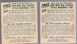 1954 Red Man Tobacco Bb with Tabs- AL #8 Mel Parnell, Boston Red Sox- Both Backs
