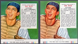 1954 Red Man Tobacco Bb with Tabs- NL #9 Del Rice, Cardinals- Both Backs