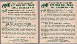 1954 Red Man Tobacco Bb with Tabs- NL #9 Del Rice, Cardinals- Both Backs