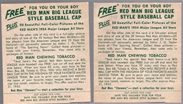 1954 Red Man Tobacco Bb with Tabs- 2 Diff