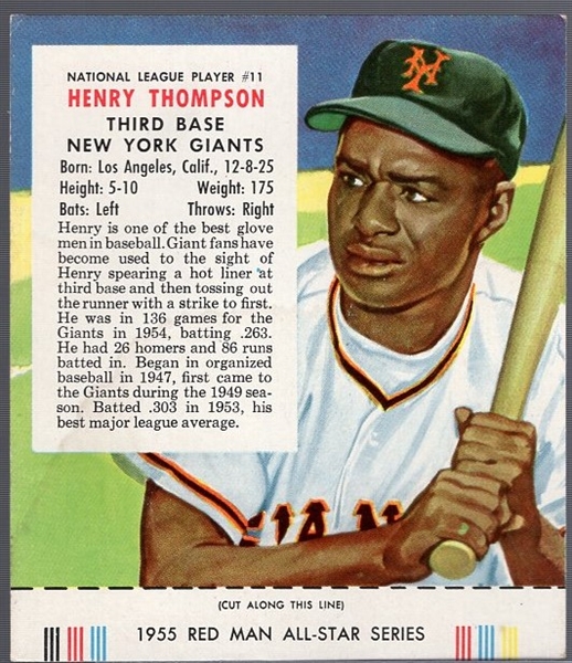 1955 Red Man Tobacco Bb with Tab- NL #11 Henry Thompson, Giants- April expiration back.