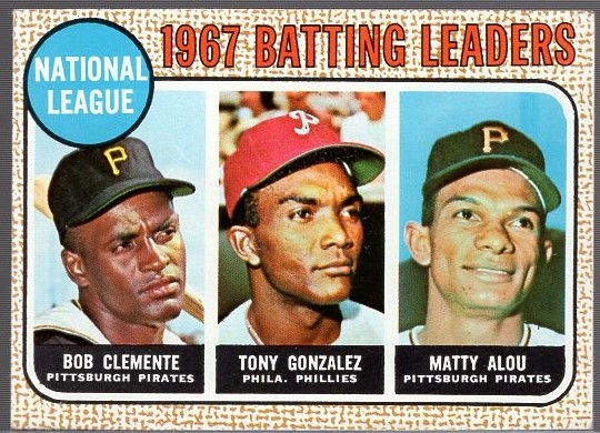 1968 Topps Bb- #1 NL Batting Leaders- Clemente/ Gonzalez/ Alou