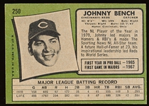 1971 Topps Bb- #250 Johnny Bench, Reds