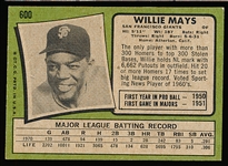 1971 Topps Bb- #600 Willie Mays, Giants