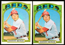 1972 Topps Bb- #433 Johnny Bench, Reds- 2 Cards