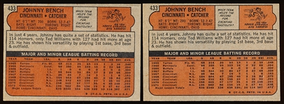 1972 Topps Bb- #433 Johnny Bench, Reds- 2 Cards
