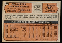 1972 Topps Bb- #595 Nolan Ryan, Angels