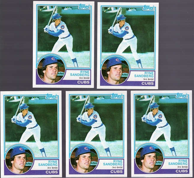 1983 Topps Baseball- #83 Ryne Sandberg, Cubs RC- 5 Cards