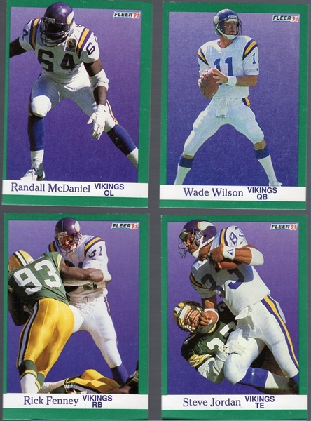 1991 Fleer Football Errors- 9 Diff Minn. Vikings Fronts/ Milwaukee Brewer Baseball Backs