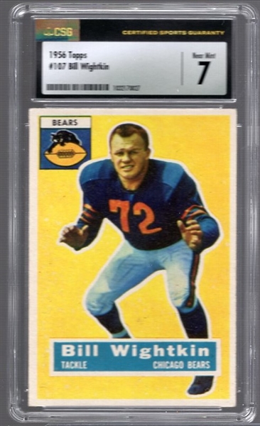 1956 Topps Football #107 Bill Wightkin, Bears- CSG 7 (Near Mint)