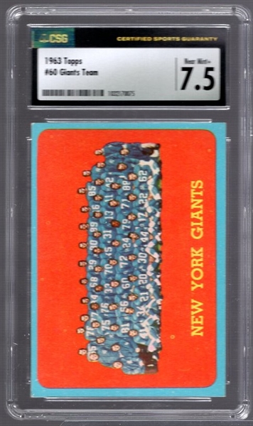 1963 Topps Football- #60 NY Giants Team- CSG 7.5 (Near Mint +)