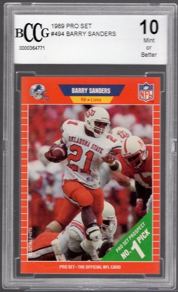 1989 Pro Set Football- #494 Barry Sanders, Lions- BCCG 10 (Mint or better)