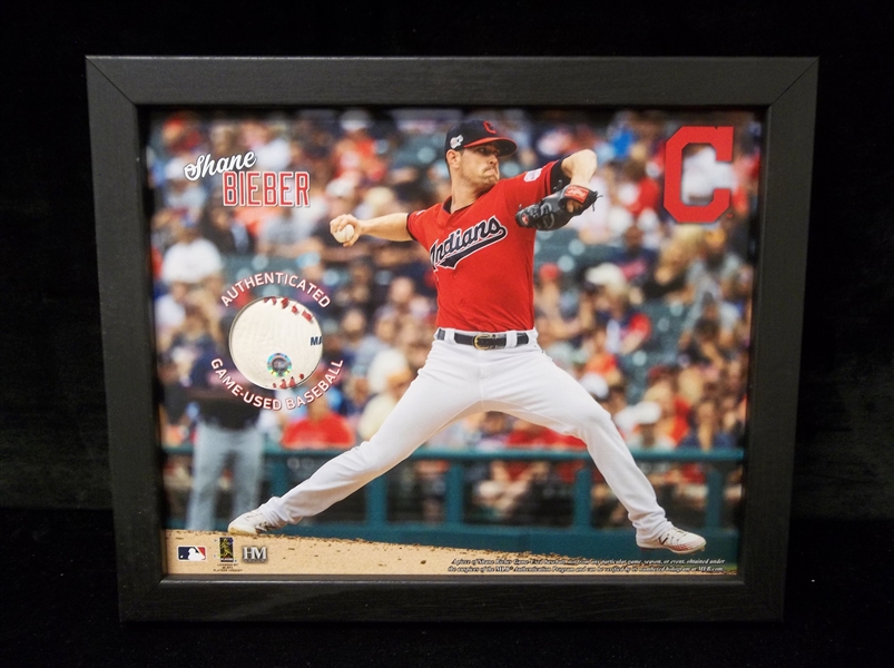 Highland Mint Shane Bieber Framed 8” x 10” Photo with MLB Authenticated Piece of Game-Used Baseball