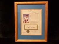 Ted Williams Autographed & Framed- American Sports Collectibles- Notarized “Stat Sheet”- 7-7/8” x 9-7/8”