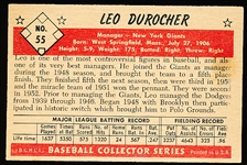 1953 Bowman Color Baseball- #55 Leo Durocher, NY Giants