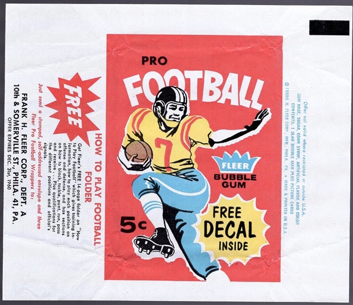 1960 Fleer Football- 5 Cent Wrapper- “Free Decal Inside” Front