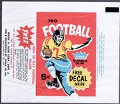 1960 Fleer Football- 5 Cent Wrapper- “Free Decal Inside” Front