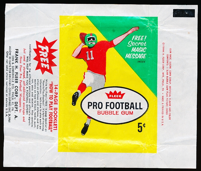 1961 Fleer Football- 5 Cent Wrapper- “Green Helmet” Version- “14 page Booklet” side panel