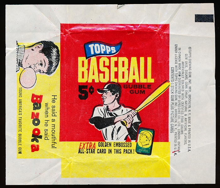 1965 Topps Baseball- 5 Cent Wrapper- “Extra Golden Embossed” on Front