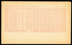1963 Stat-Back Baseball Exhibits- Hank Aaron- red print back