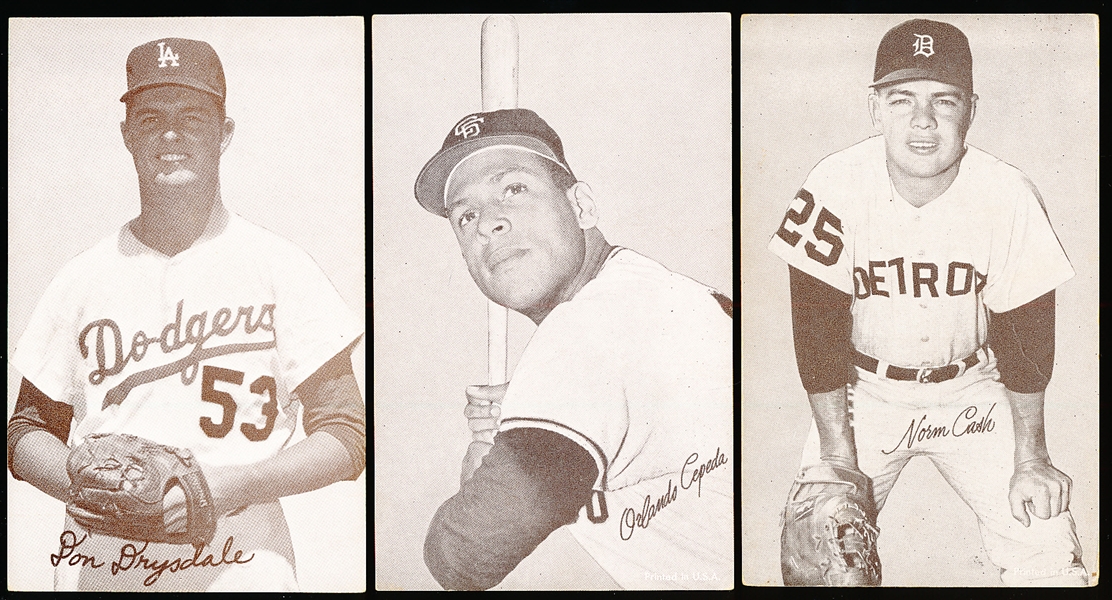 1963 Stat-Back Baseball Exhibits- 3 Cards- All with red print backs.