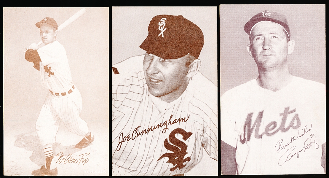 1963 Stat-Back Baseball Exhibits- 3 Cards-All with red print backs.