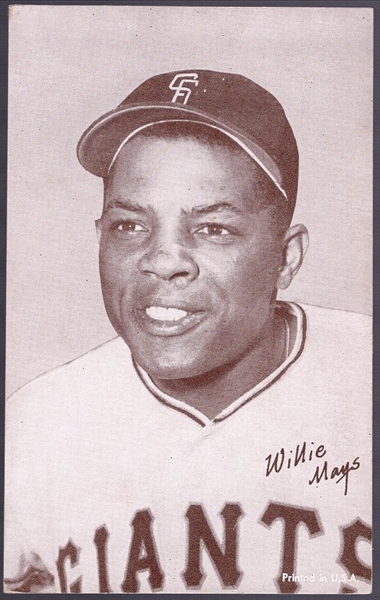 1963 Stat-Back Baseball Exhibits- Willie Mays- red print back.