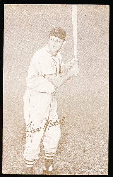 1963 Stat-Back Baseball Exhibits- Stan Musial- red print back.