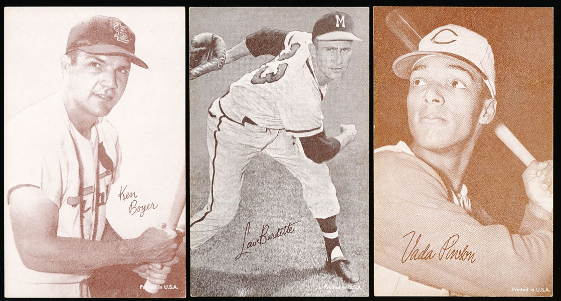 1963 Stat-Back Baseball Exhibits- 3 Diff- Red print backs.