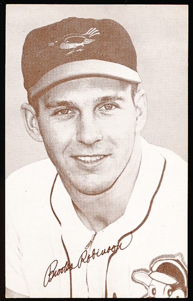 1963 Stat-Back Baseball Exhibits- Brooks Robinson-Red print back.