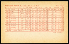 1963 Stat-Back Baseball Exhibits- Frankie Robinson- red print back.
