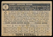 1952 Topps Baseball- #10 Al Rosen, Indians- Black Back