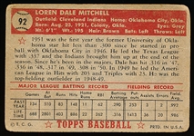 1952 Topps Baseball- #92 Dale Mitchell, Indians