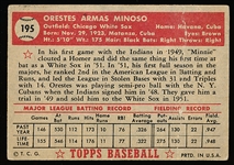 1952 Topps Baseball- #195 Minnie Minoso, White Sox- Rookie!