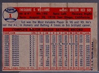 1957 Topps Baseball- #1 Ted Williams, Red Sox