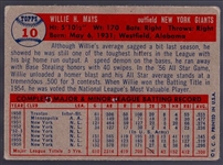 1957 Topps Baseball- #10 Willie Mays, Giants