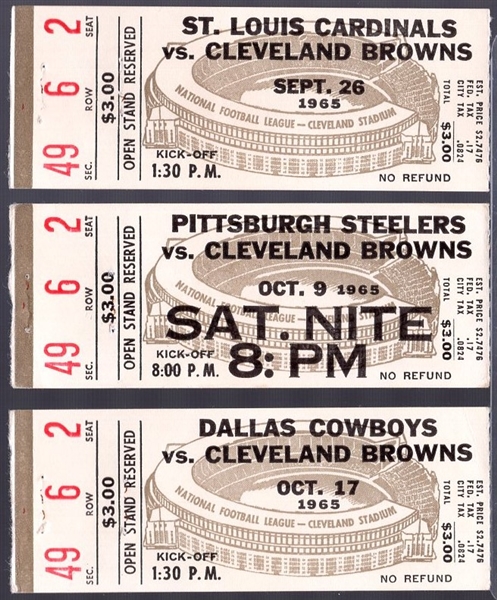 1965 Cleveland Browns NFL Home Ticket Stubs- 3 Diff.