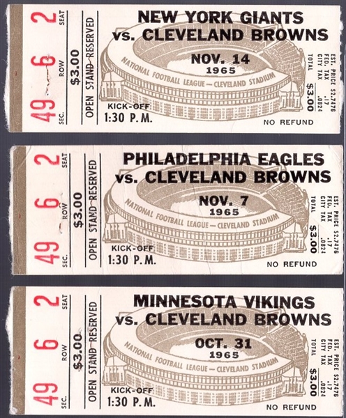 1965 Cleveland Browns NFL Home Ticket Stubs- 3 Diff.