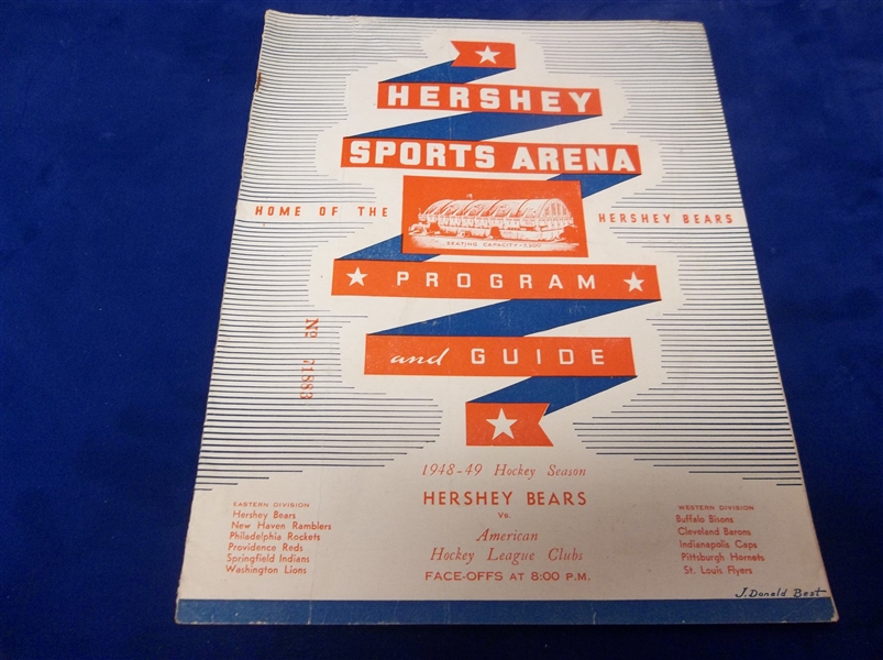 1948-49 Philadelphia Rockets @ Hershey Bears AHL Program