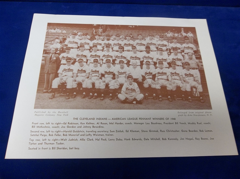 1948? Baseball Magazine Cleveland Indians MLB “A. L. Pennant Winners” Sepia 8 ½” x 10 15/16” Team Picture