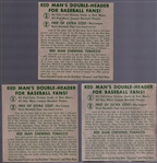 1952 Red Man Tobacco Bb- 3 Diff- No Tabs- March expiration backs