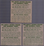 1952 Red Man Tobacco Bb- 3 Diff- No Tabs- March expiration backs