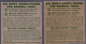 1952 Red Man Tobacco Bb- 2 Diff- No Tabs