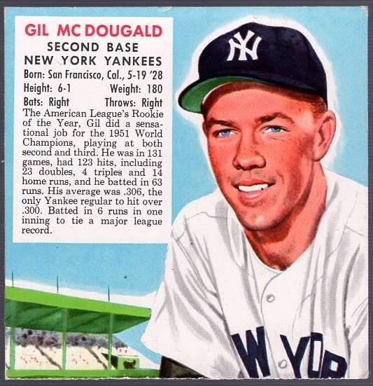 1952 Red Man Tobacco Bb- Gil McDougald, Yankees- No Tab- March expiration back.