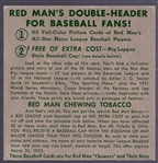1952 Red Man Tobacco Bb- Gil McDougald, Yankees- No Tab- March expiration back.