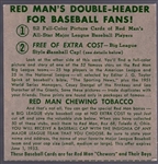 1952 Red Man Tobacco Bb- Warren Spahn, Braves- No Tab- June expiration back.