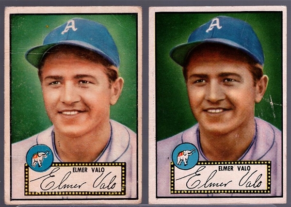 1952 Topps Baseball- #34 Elmer Valo, A’s- 2 Cards